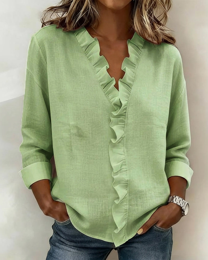 Birute - Stylish Long Sleeves Blouse With V-Neck