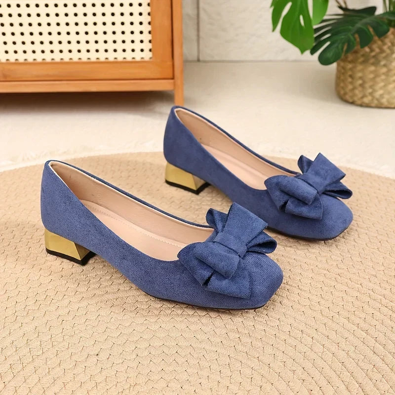 Fiamavetta - Elegant Bow Low Block Heel Pumps