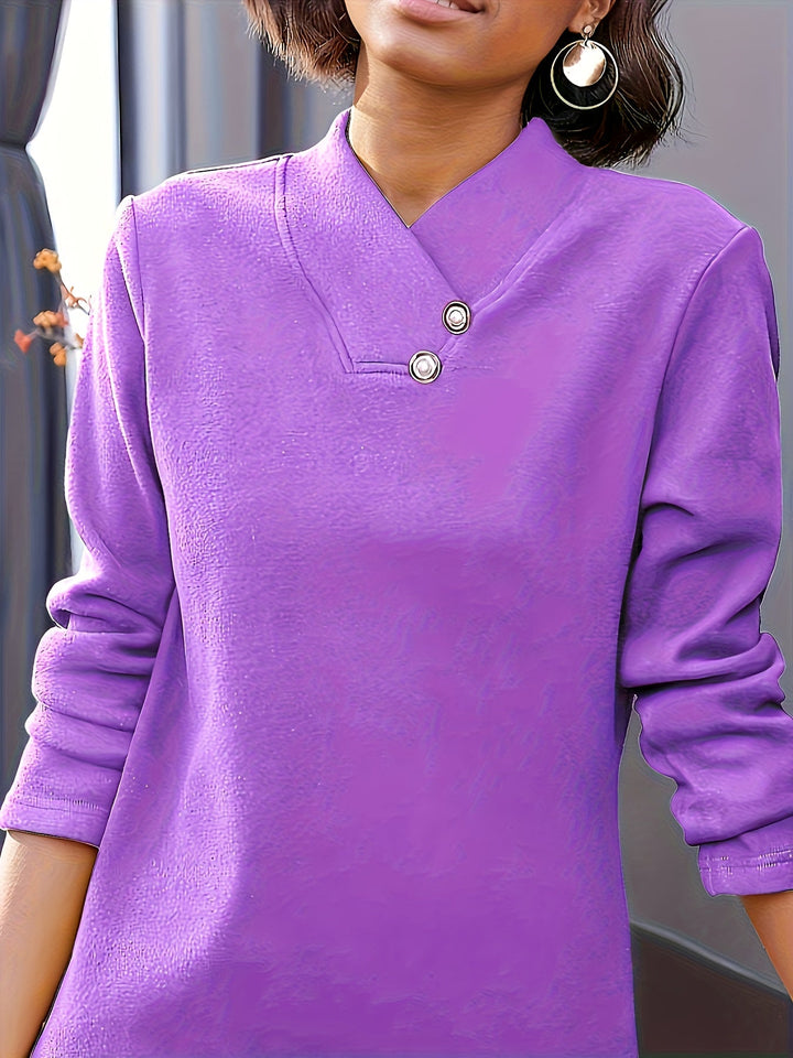 Florette - Casual Long Sleeve V-Neck Collar Top