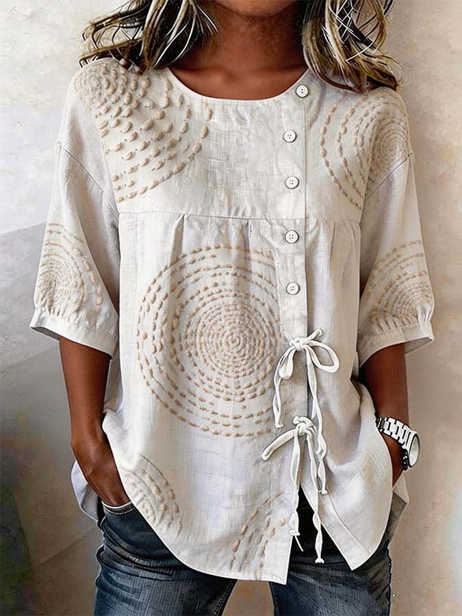 Hydda - Embroidered Blouse With Front Buttons