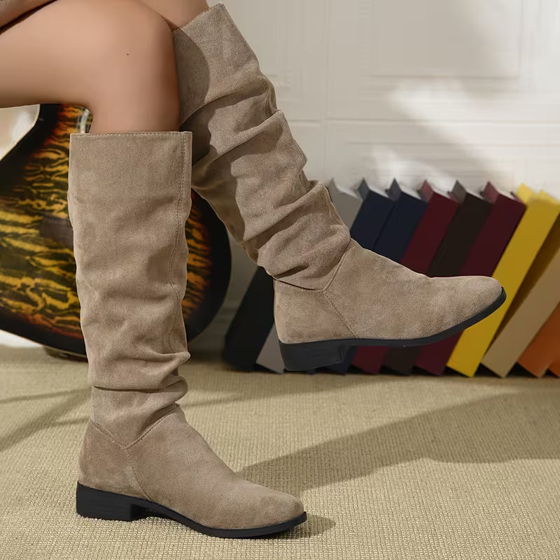 Lianilelle - Slouchy Mid-Calf Boots With Low Heel