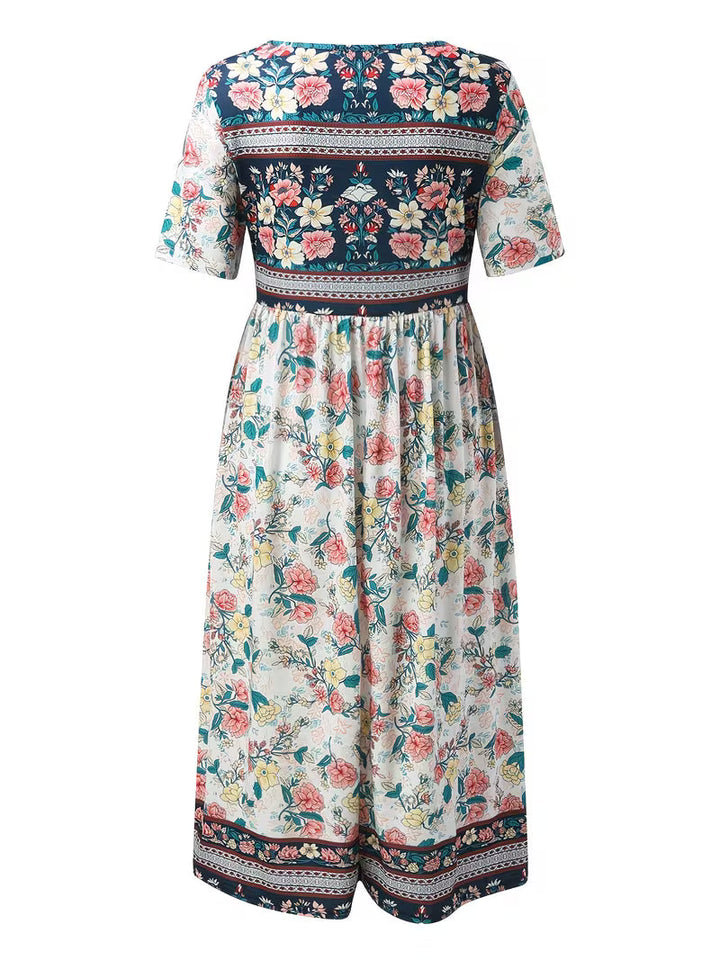 Lisan - Vintage Floral Print Dress with Pocket