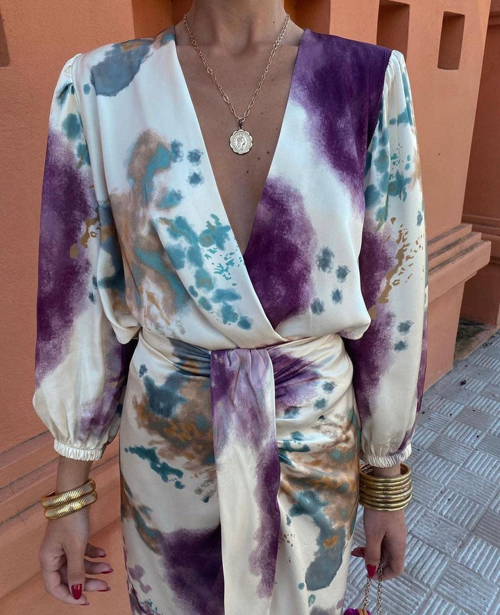 Goizane - Elegant V-neck Floral Dress