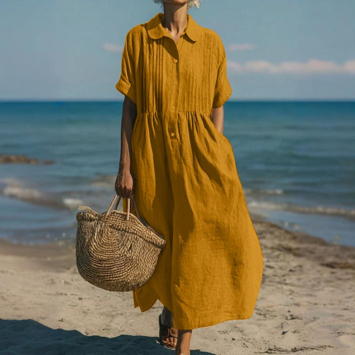 Janny - Elegant Flowy Cotton Shirt Dress