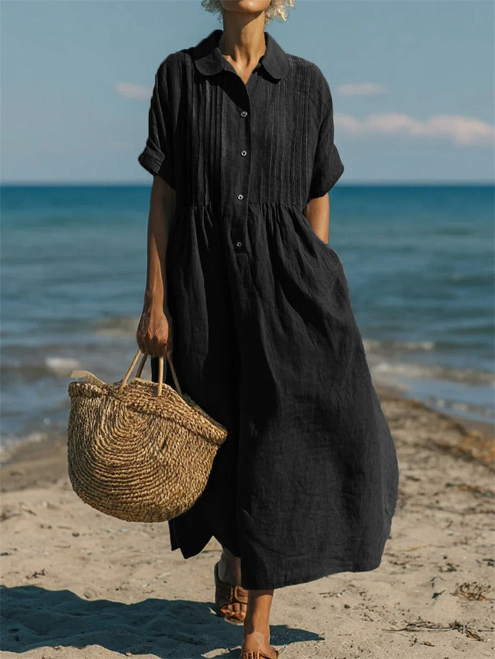 Janny - Elegant Flowy Cotton Shirt Dress