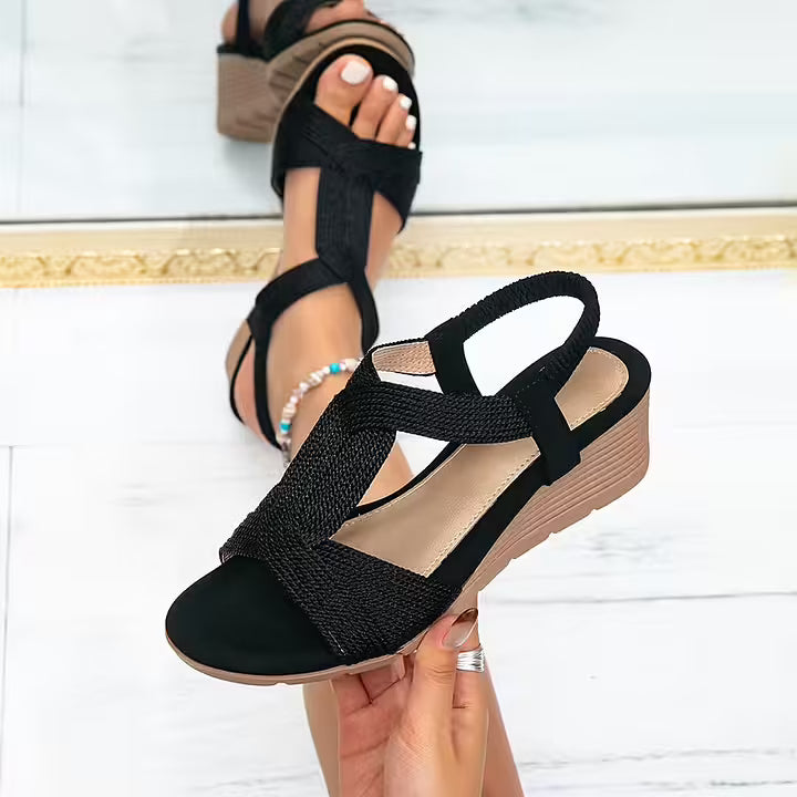 Filya - Comfortable Cross Strap Wedge Heel Sandals