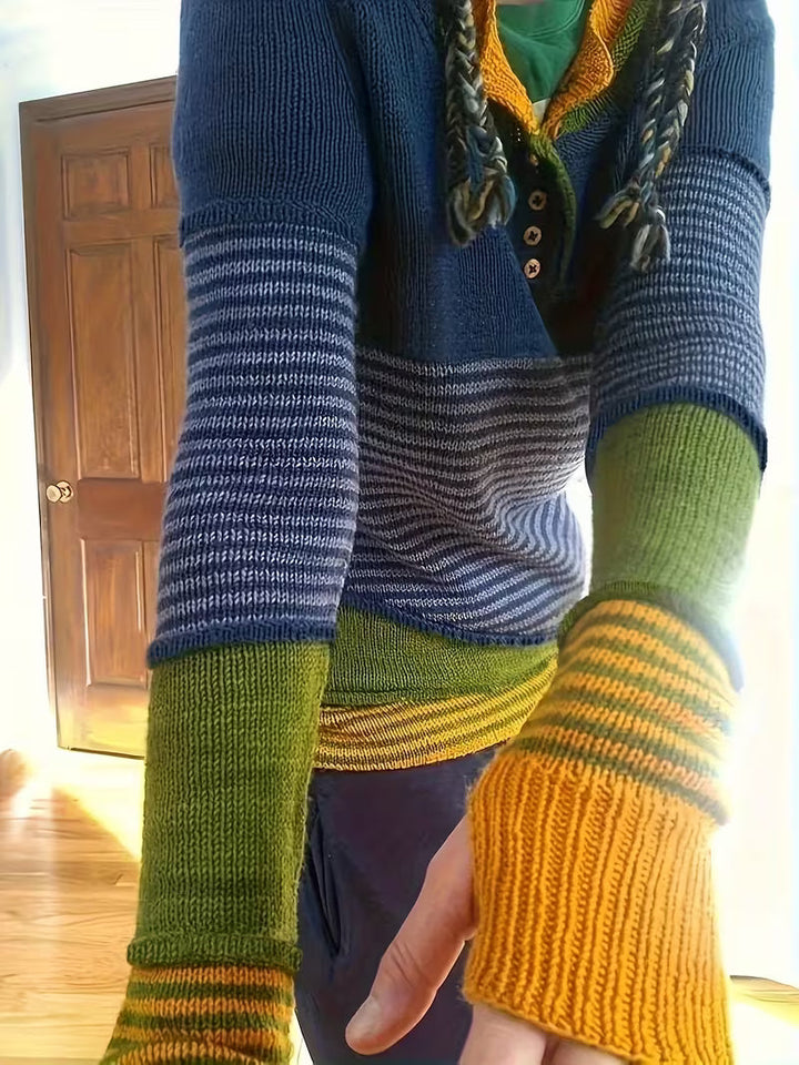 Vasieis - Color Block Striped Knitted Sweater