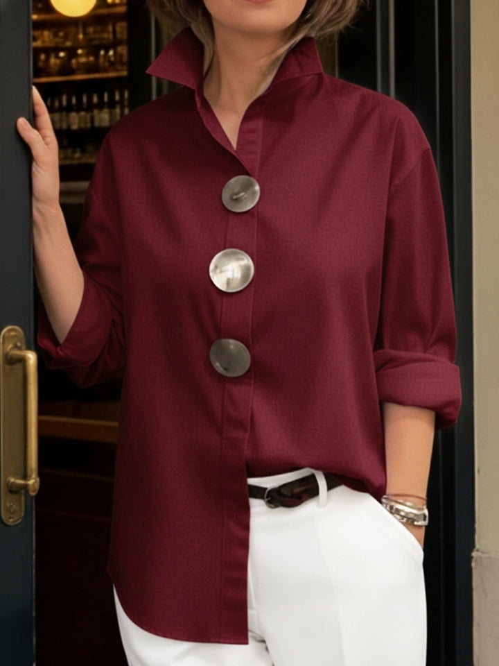 Shalani - Elegant Linen And Cotton Blouse With Metal Button
