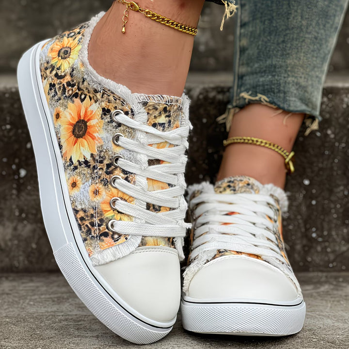 Portia - Sunflower Print Lace-Up Sneaker