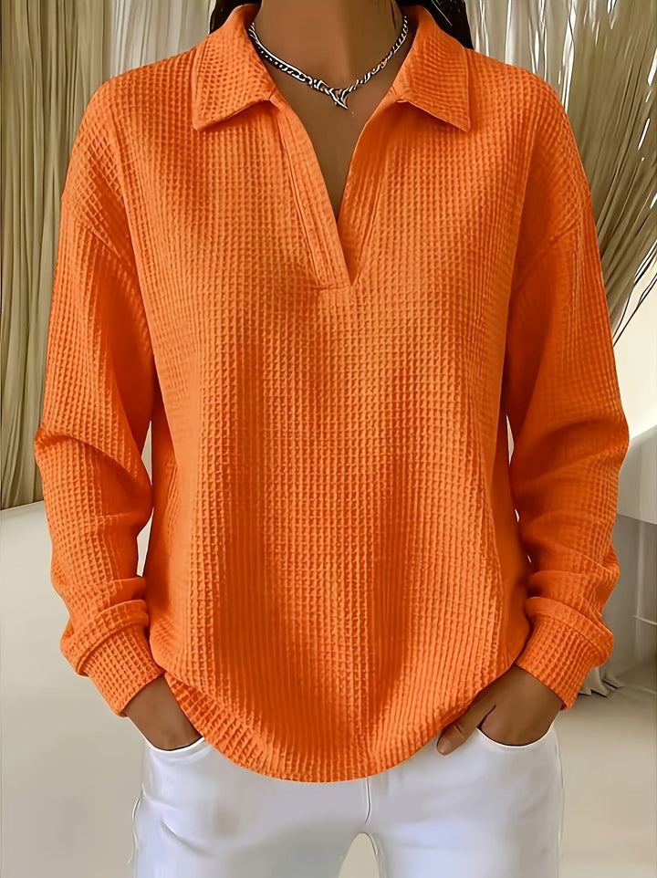 Imogelura - Elegant Waffle Polo Collar Shirt