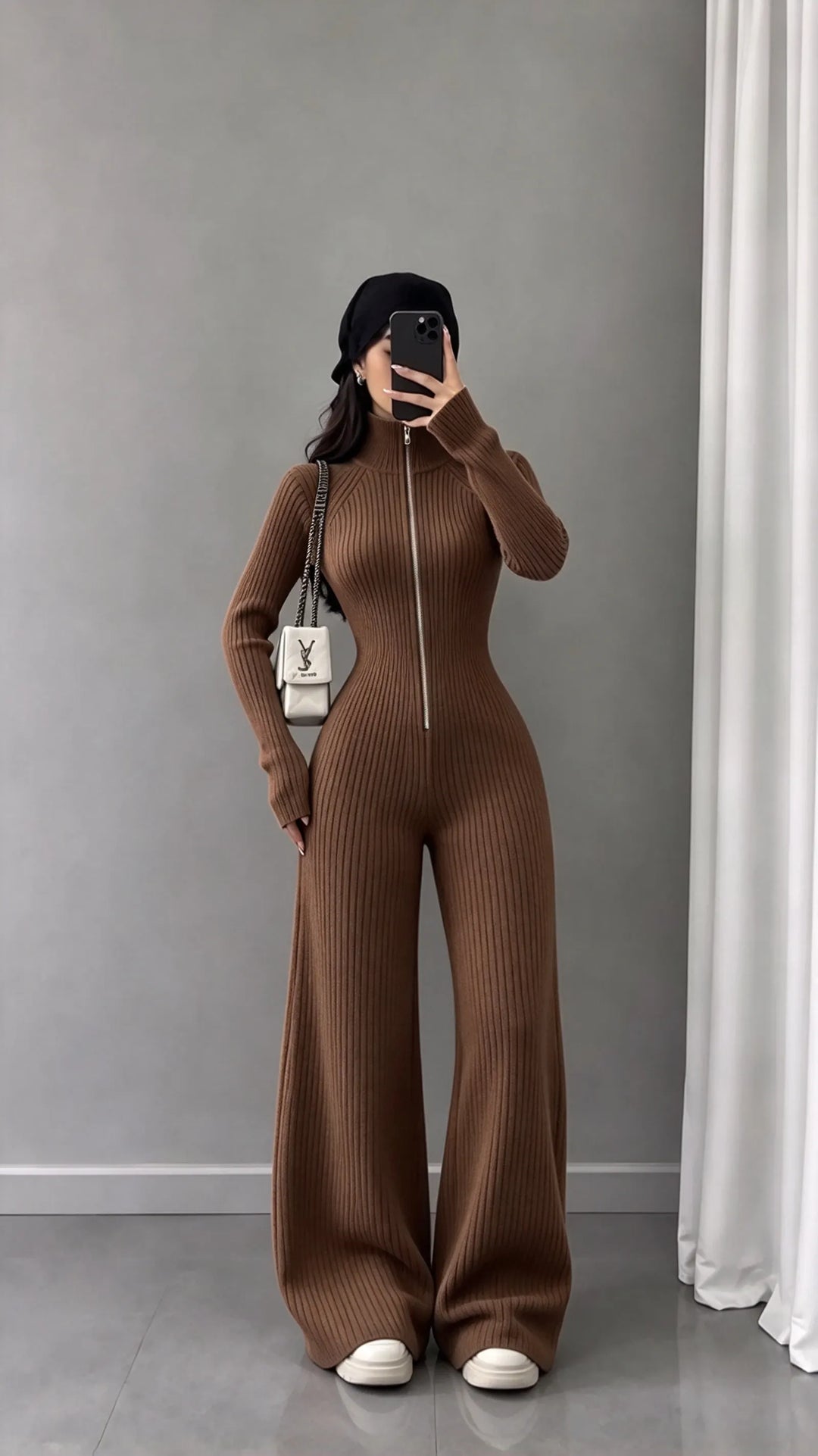 Gwenuna - Ribbed Knit Wide-Leg Jumpsuit