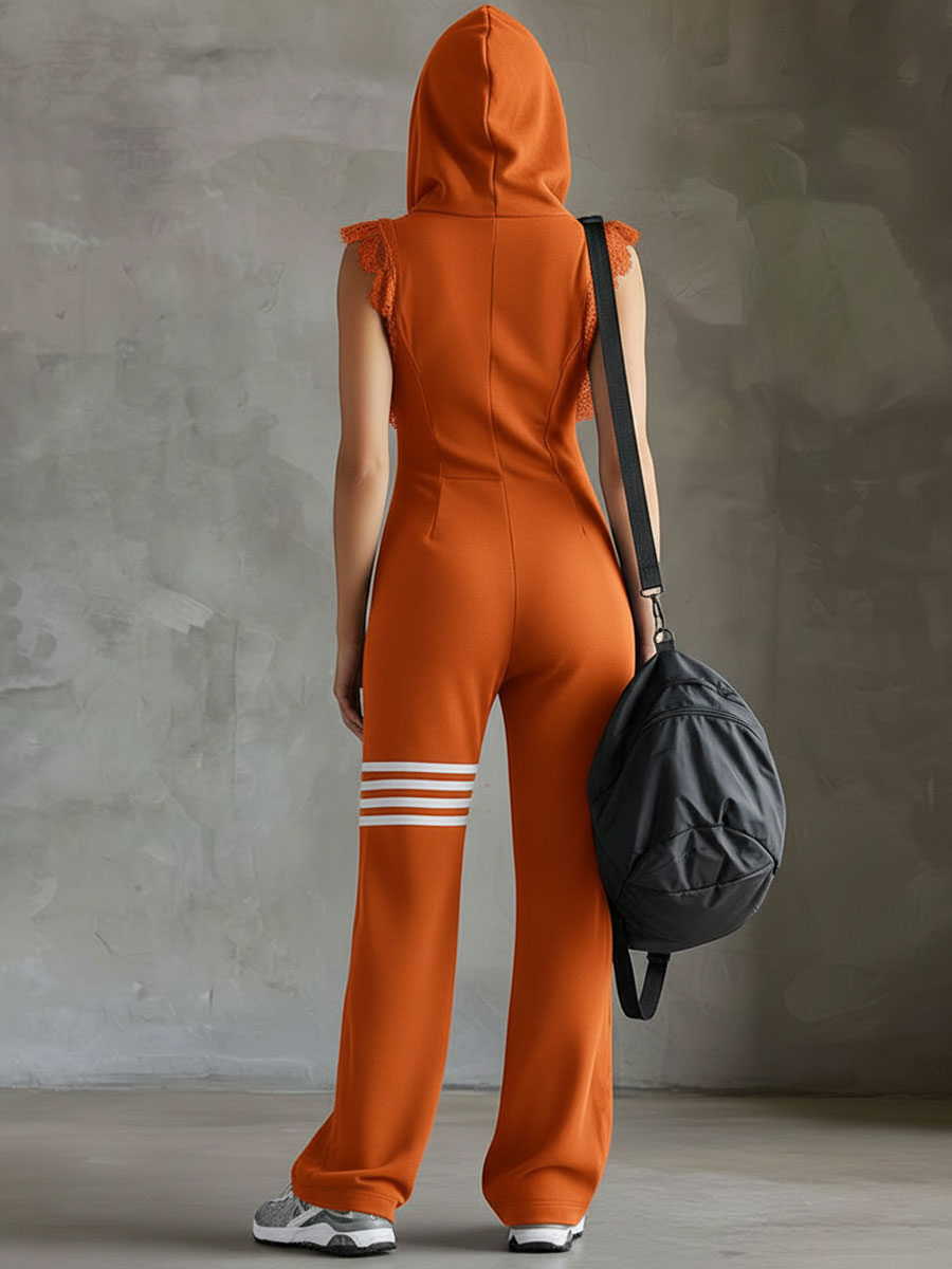 Emese - Sporty Retro One-Piece Set With Stripes