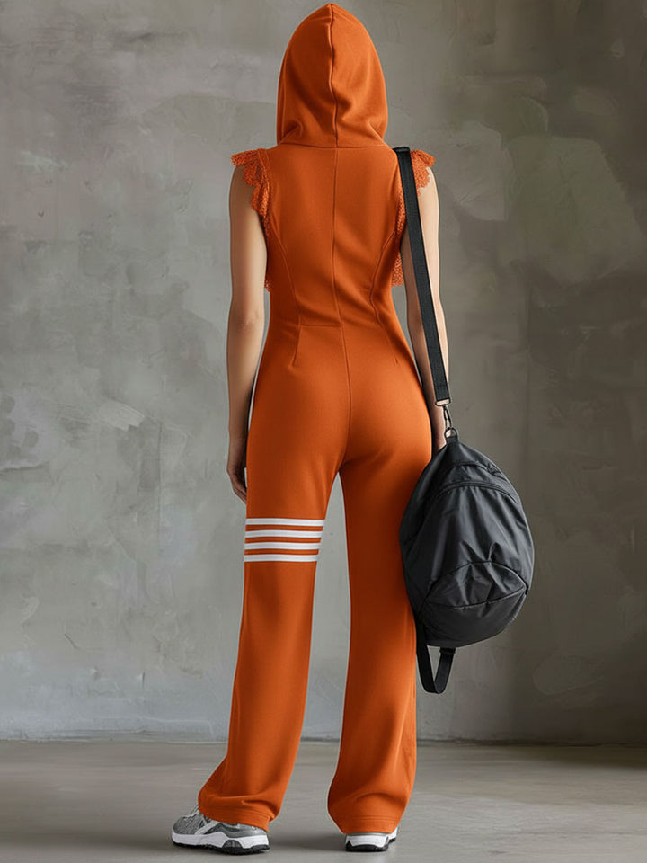 Emese - Sporty Retro One-Piece Set With Stripes