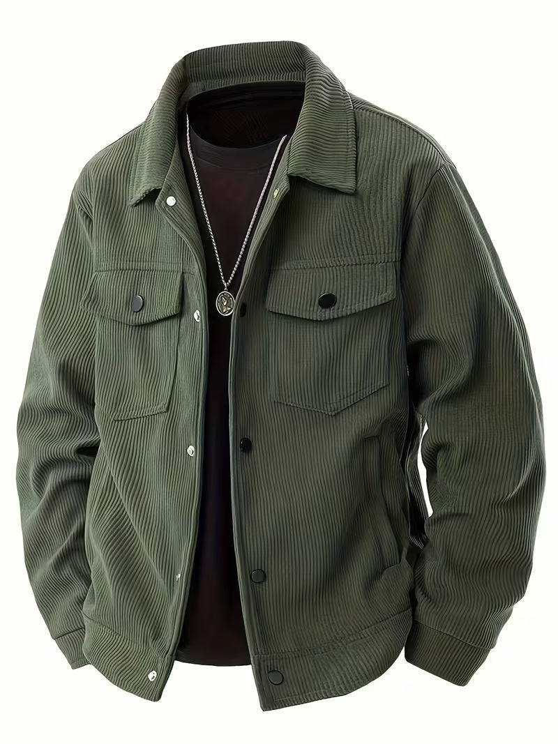 Quantpeak - Corduroy Jacket With Collar and Flap Pockets