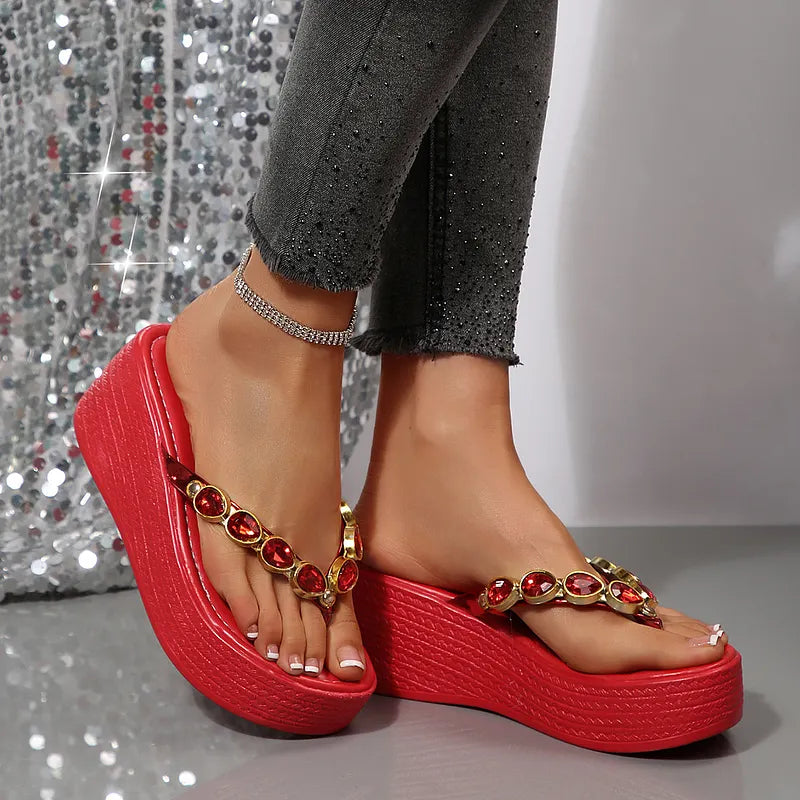 Wietske - Rhinestone Wedge Platform Sandals