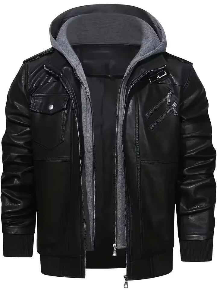 Valea - Faux Leather Hooded Jacket