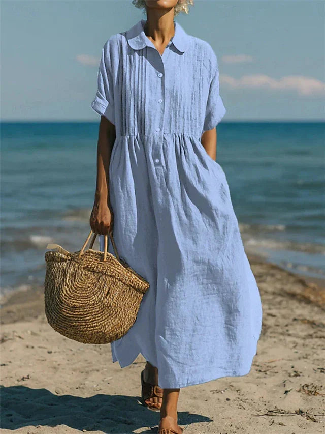Janny - Elegant Flowy Cotton Shirt Dress