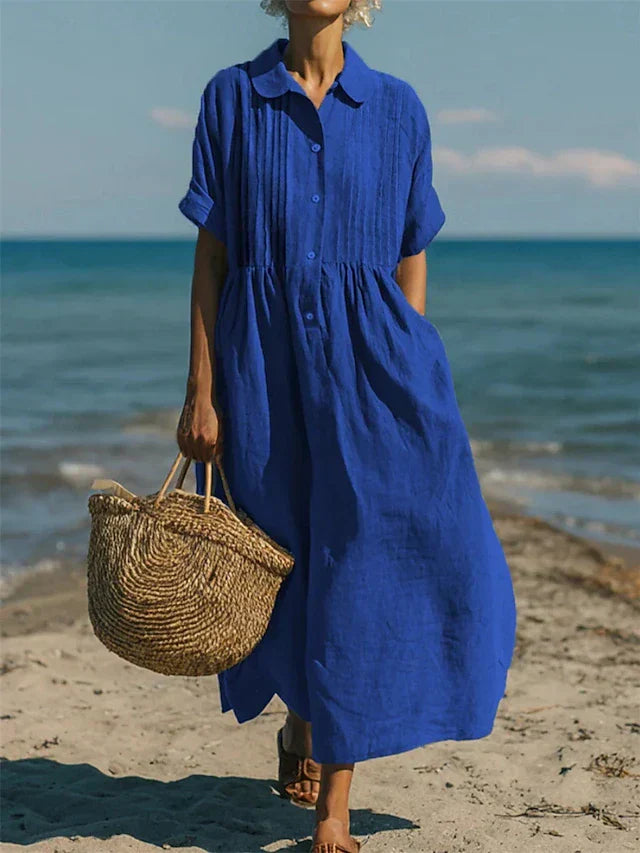 Janny - Elegant Flowy Cotton Shirt Dress