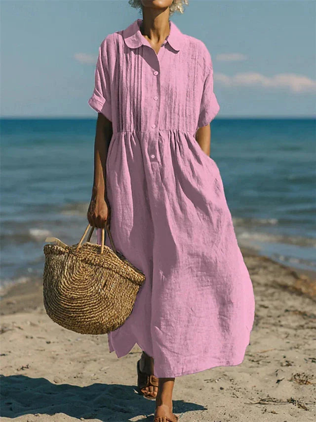 Janny - Elegant Flowy Cotton Shirt Dress