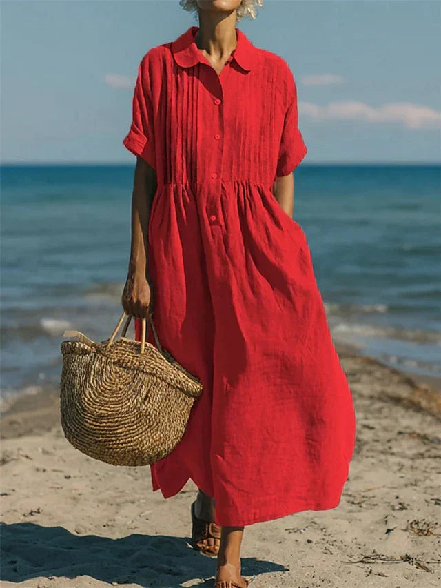 Janny - Elegant Flowy Cotton Shirt Dress