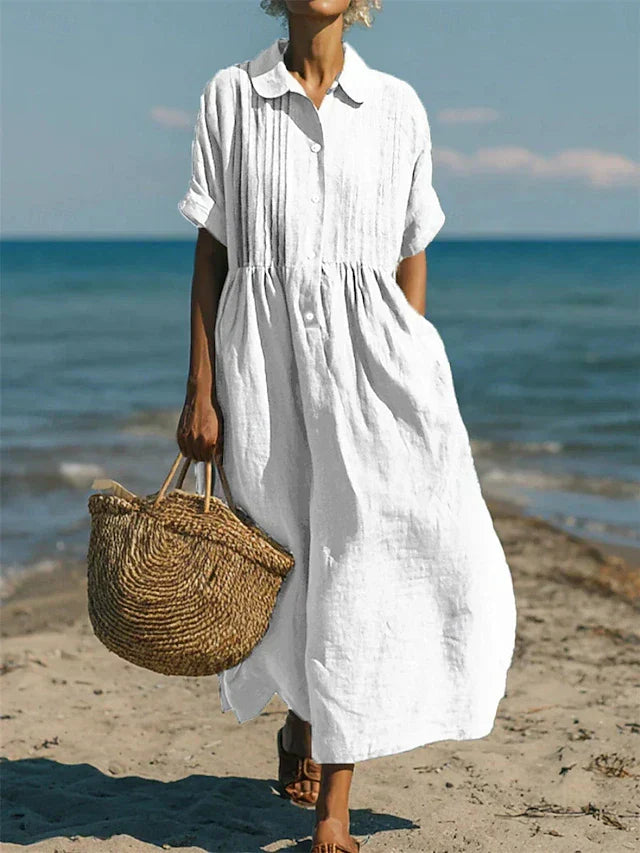 Janny - Elegant Flowy Cotton Shirt Dress