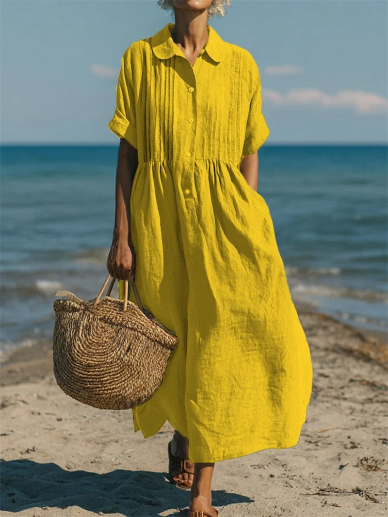 Janny - Elegant Flowy Cotton Shirt Dress