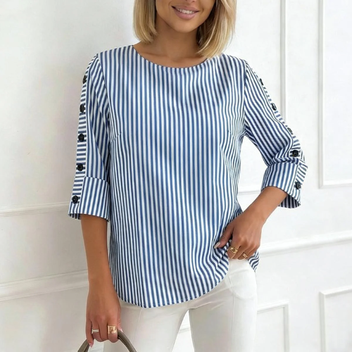Cezarina - Striped Button Sleeve Top