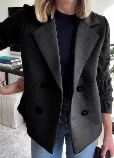 Novana - Blazer With Ribbed Sleeves and Lapel Collar