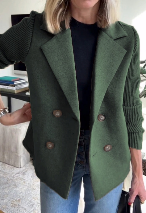 Novana - Blazer With Ribbed Sleeves and Lapel Collar