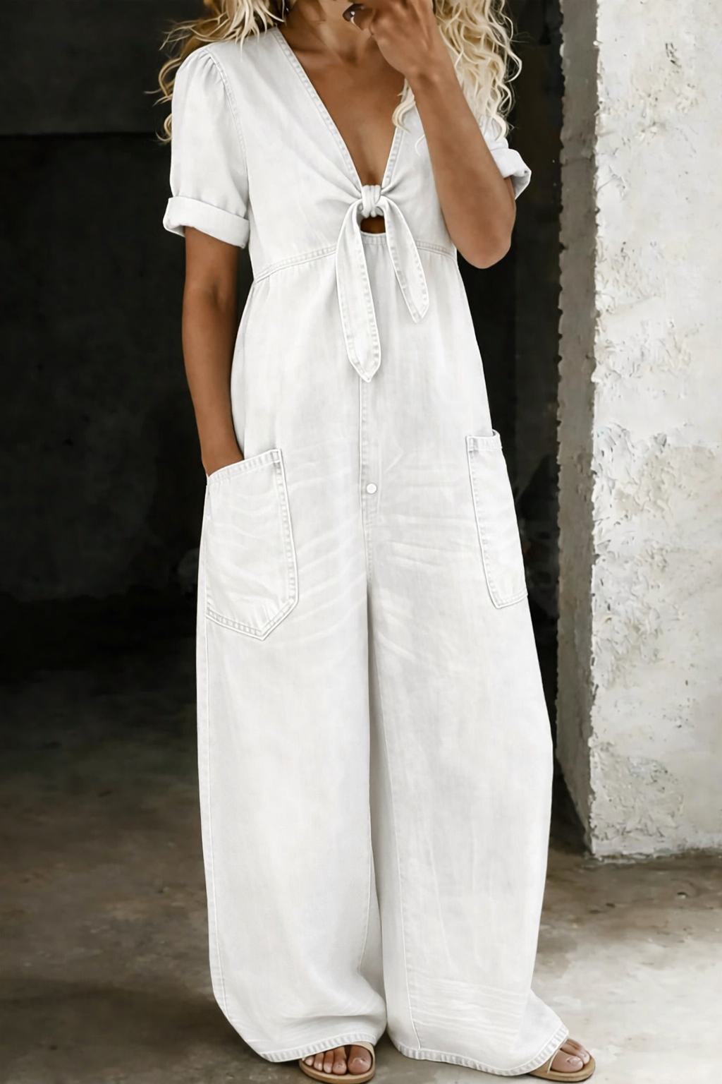 Zeta - V-neck Short Sleeved Jumpsuit