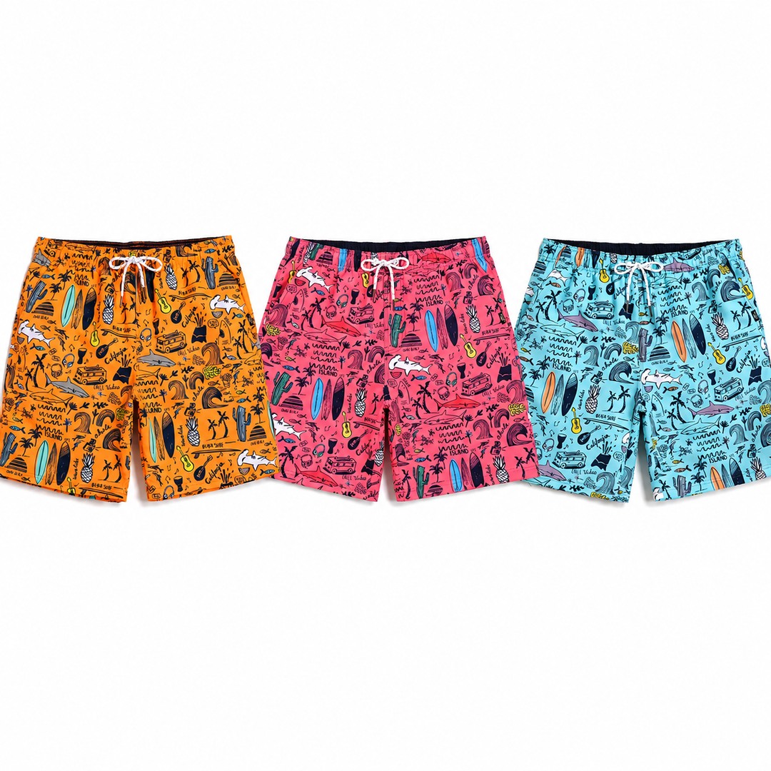 Tobey - Beach Shorts With Tropical Print