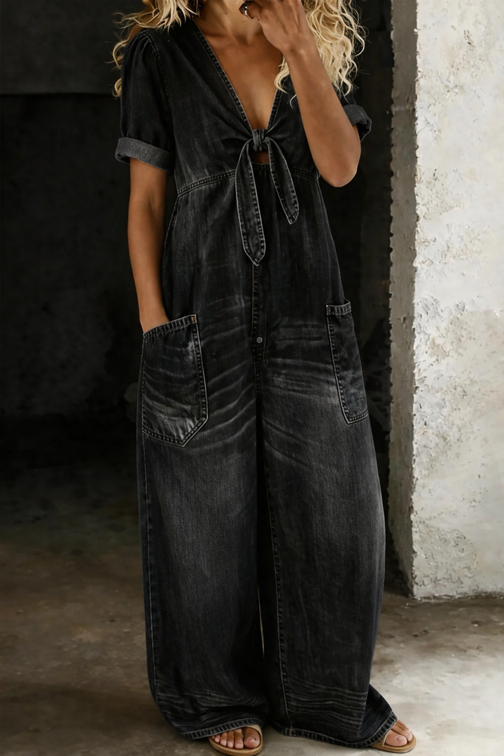 Zeta - V-neck Short Sleeved Jumpsuit