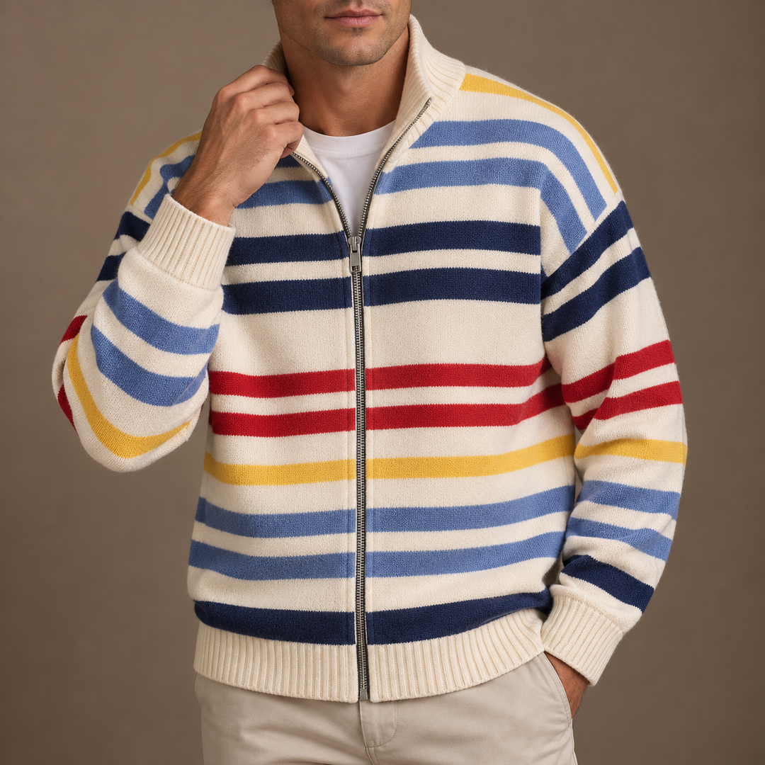 Ingrosuza - Cardigan with Multicolor Stripes and Zip Closure