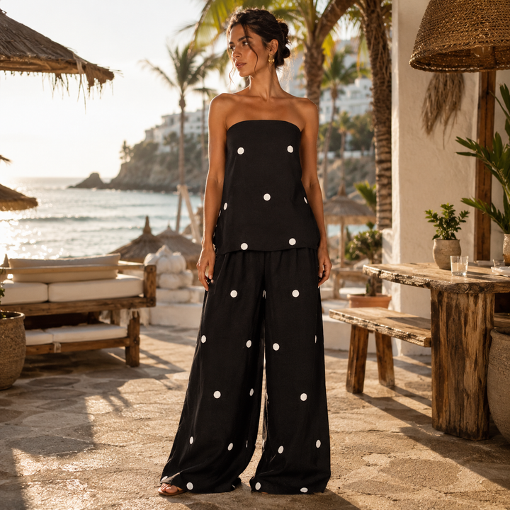 Renisha - Strapless Polka Dot Two Piece Set