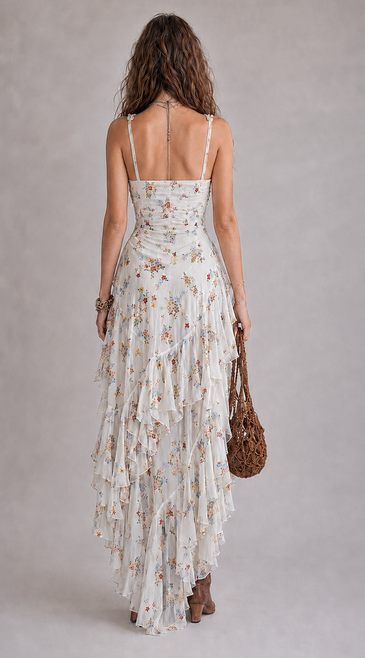 Makbule - Flowy Mini Dress with Floral Pattern