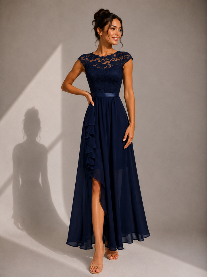 Yoanna - Stylish Lace-Up Maxi Dress With Ruffles