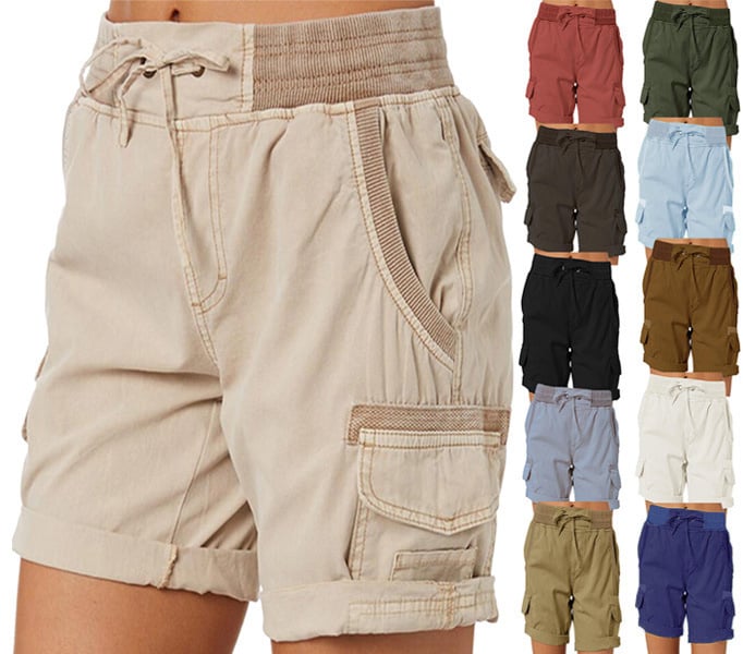 Audria - High Waist Drawstring Cargo Pocket Shorts