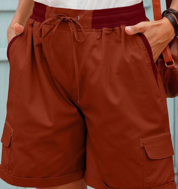 Audria - High Waist Drawstring Cargo Pocket Shorts