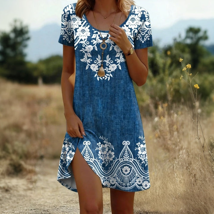 Alexise - Short Sleeves Floral Print Dress