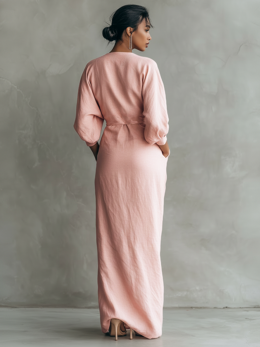 Konika - Minimalist Maxi Dress With V-neck