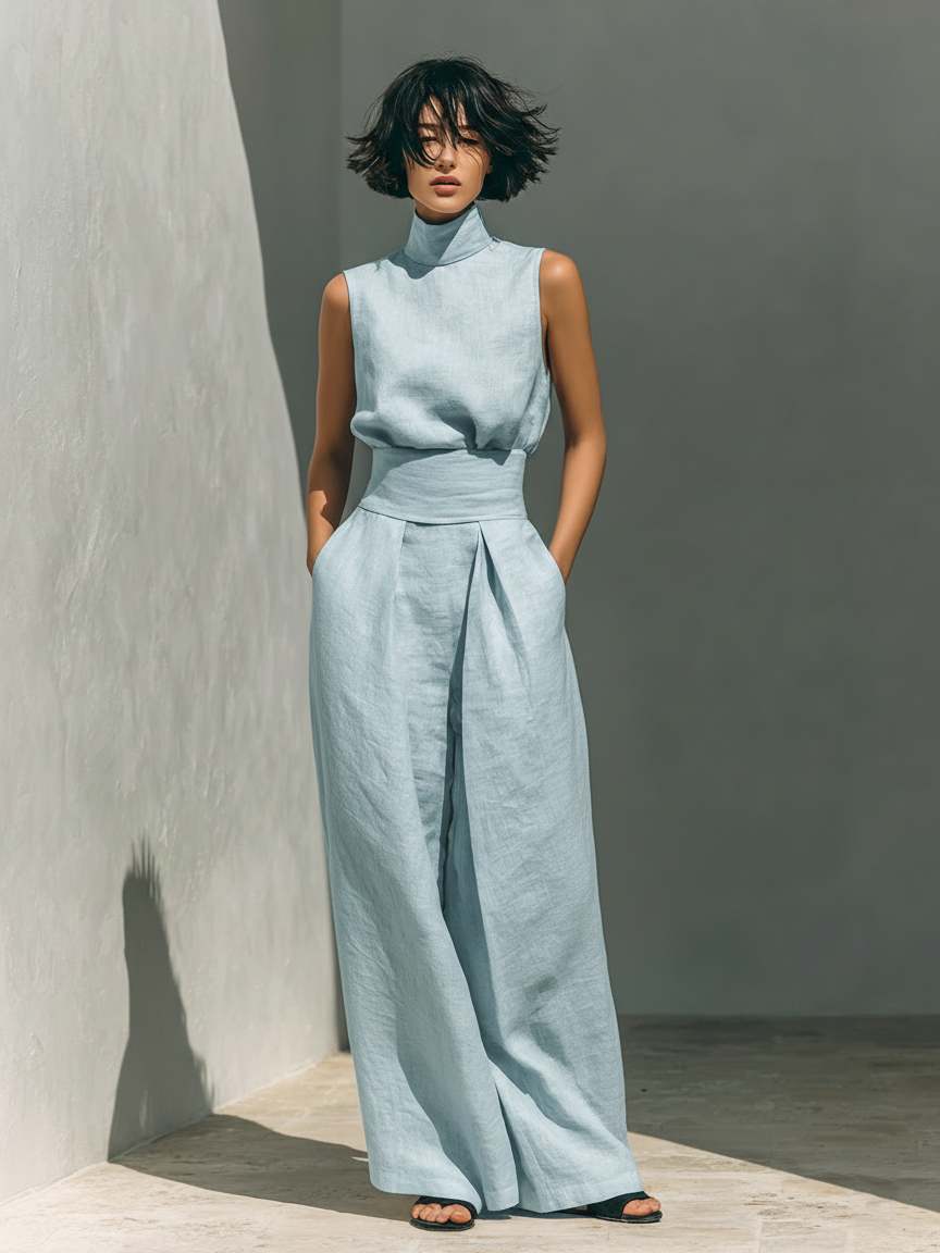 Vlatka - Sleeveless Blouse And Wide Leg Pants Set