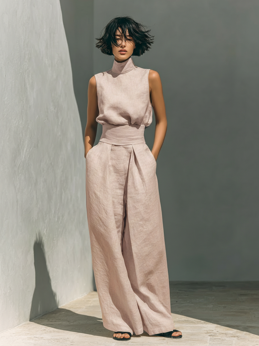 Vlatka - Sleeveless Blouse And Wide Leg Pants Set