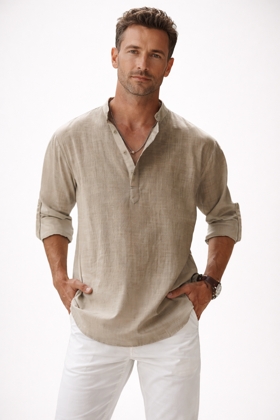 Galeazzo - Long Sleeve Cotton Linen Shirt
