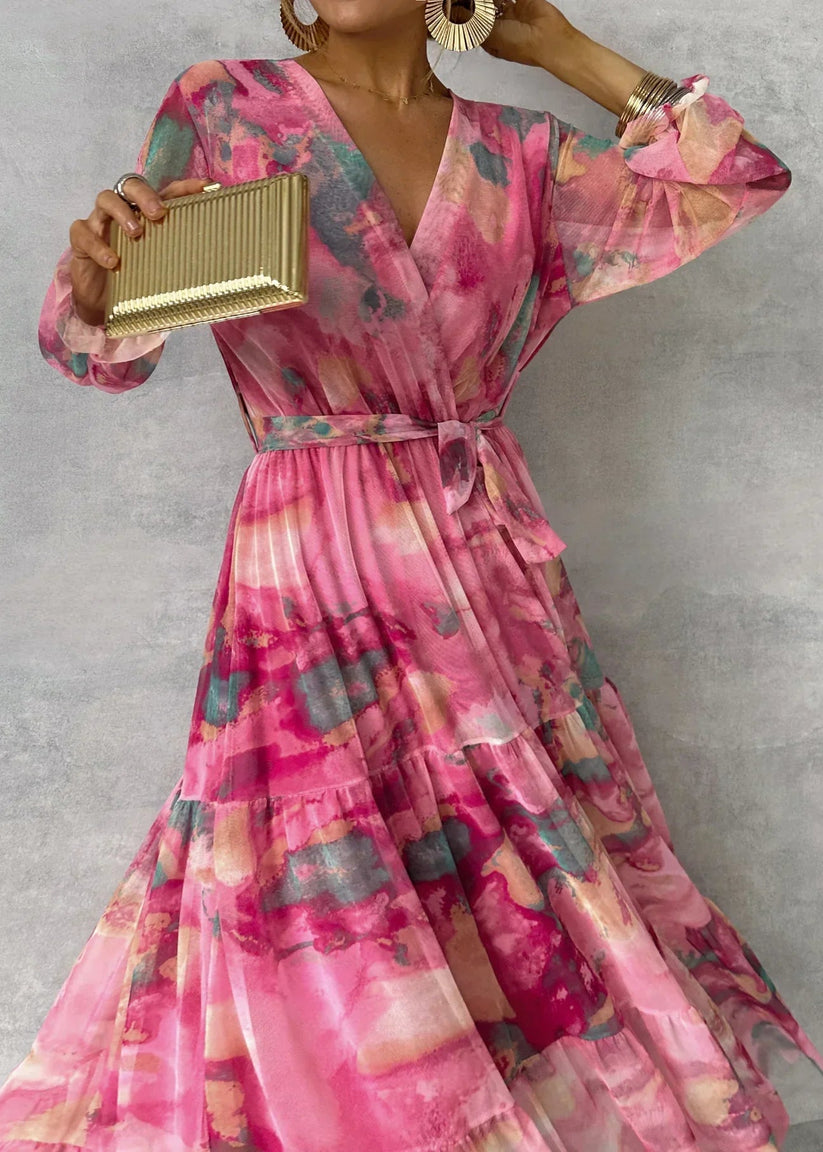 Jenina - Elegant Floral Print Wrap Dress