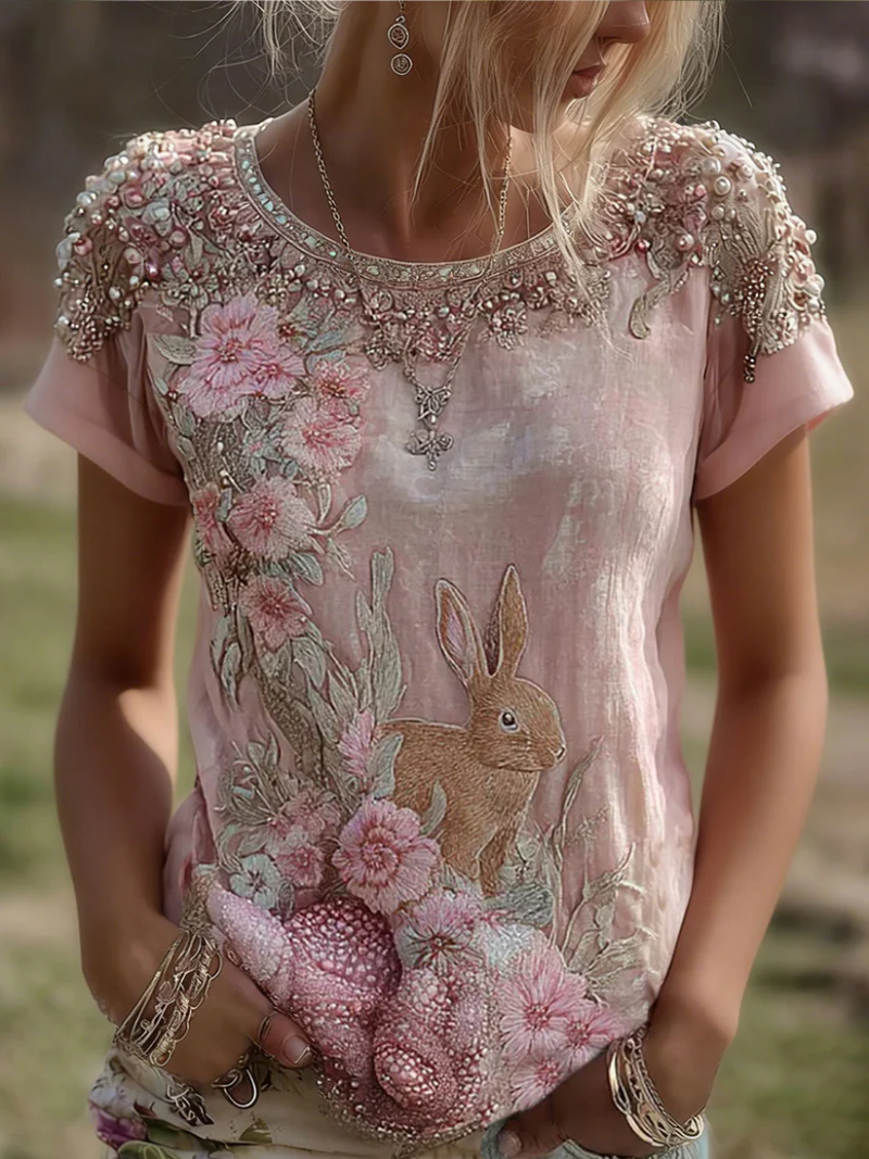 Julija - Round Neck Blouse With Rabbit Motif