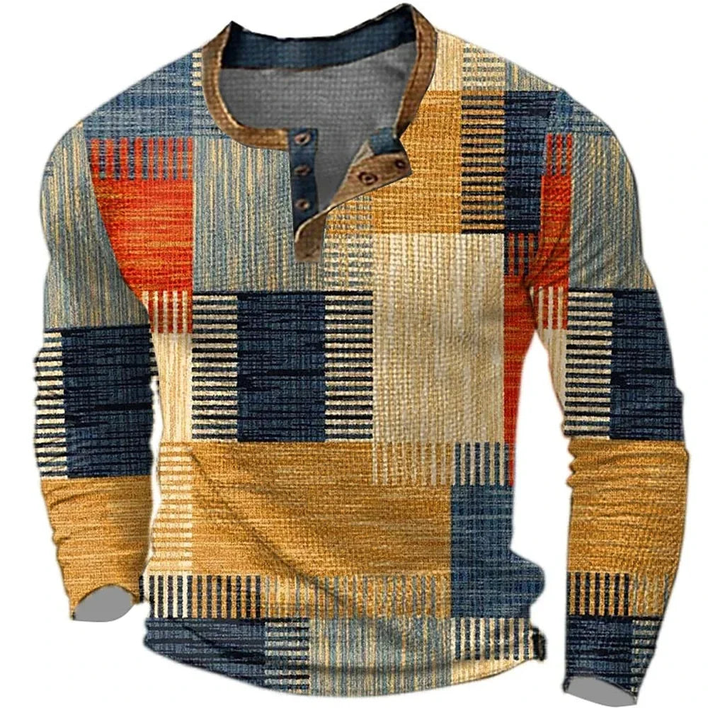 Ignazio - Color Block Patchwork Henley Shirt