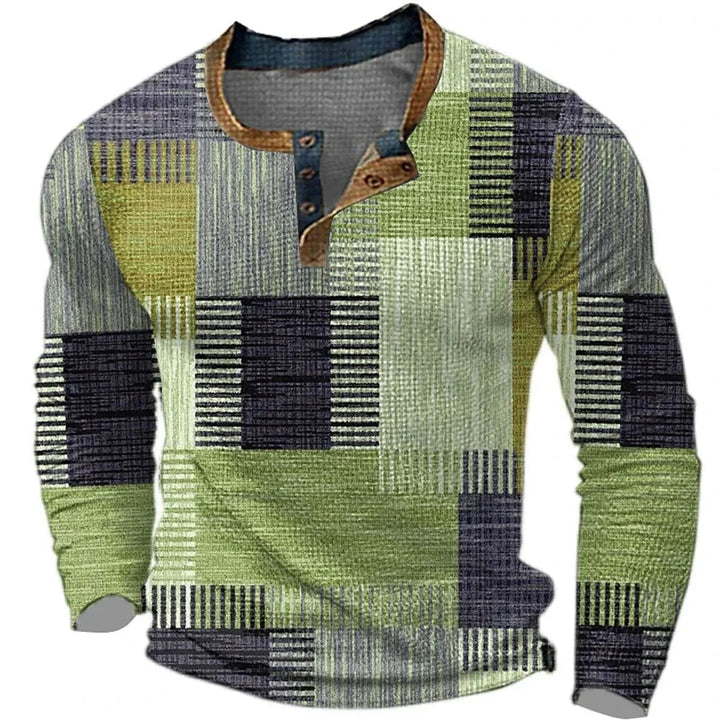 Ignazio - Color Block Patchwork Henley Shirt
