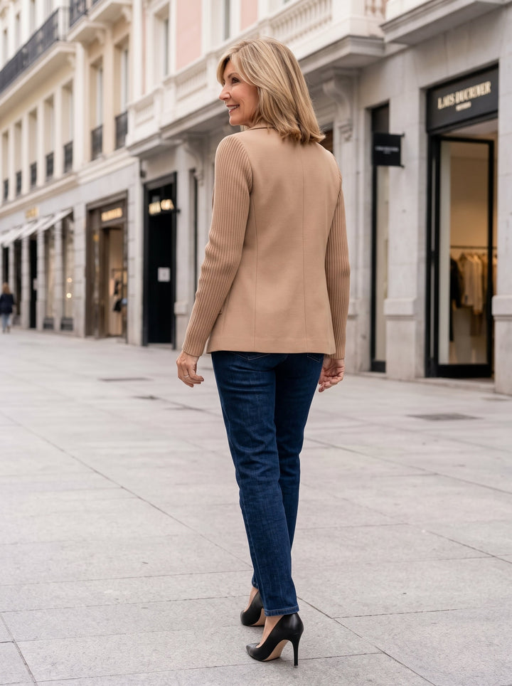Novana - Blazer With Ribbed Sleeves and Lapel Collar