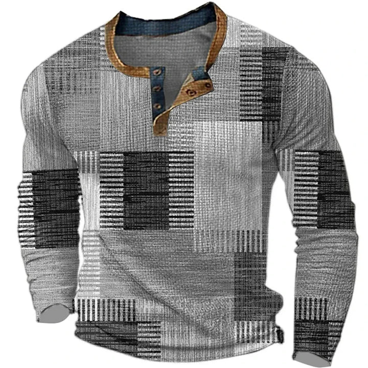 Ignazio - Color Block Patchwork Henley Shirt