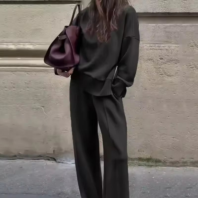 Blandine - Knitted Two Piece Set Turtleneck Sweater And Wide Leg Trousers